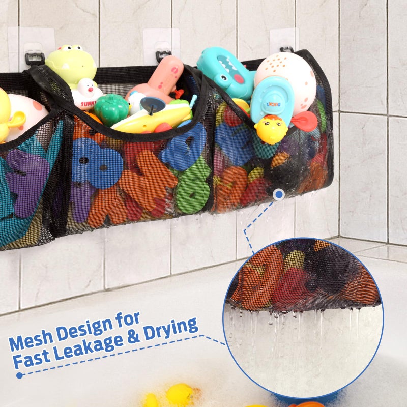 Goowin Bath Toy Storage, Bath Toy Holder, 3 Compartment Large Openings Bath Toy Organizer, Large Capacity Bath Tub Toy Holder, Kids Bathtub Toy Storage For Accessing & Sorting Toys (Black, Regular) - Image 4